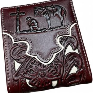 Praying Cowboy Laser-Cut Bifold — Maroon & White