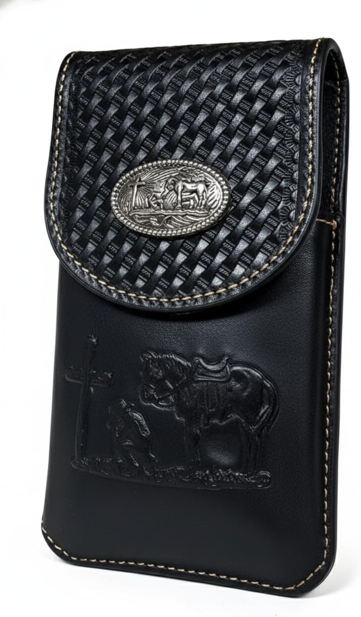Basketweave Praying Cowboy Concho Holster — Black