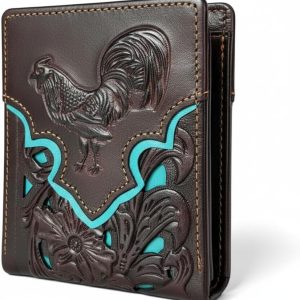 Rooster Floral Bifold — Coffee & Teal