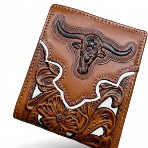Longhorn Floral Bifold — Brown & White