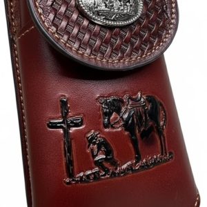Basketweave Praying Cowboy Concho Holster — Burgundy