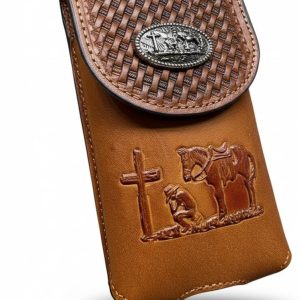 Basketweave Praying Cowboy Concho Holster — Tan