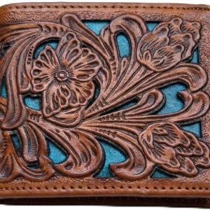 Tooled Floral Bifold · Turquoise — Brown & Turquoise