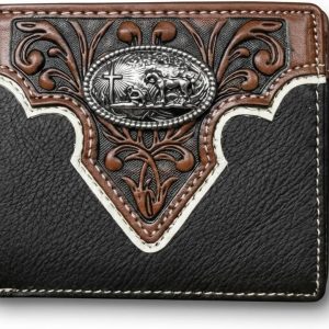 Praying Cowboy Concho Bifold — Black & Chestnut