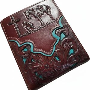 Praying Cowboy Laser-Cut Bifold — Light Coffee & Teal