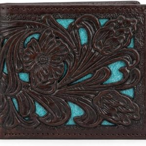 Laser-Cut Floral Bifold — Dark Brown & Turquoise