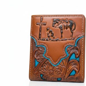 Praying Cowboy Laser-Cut Bifold — Brown & Teal