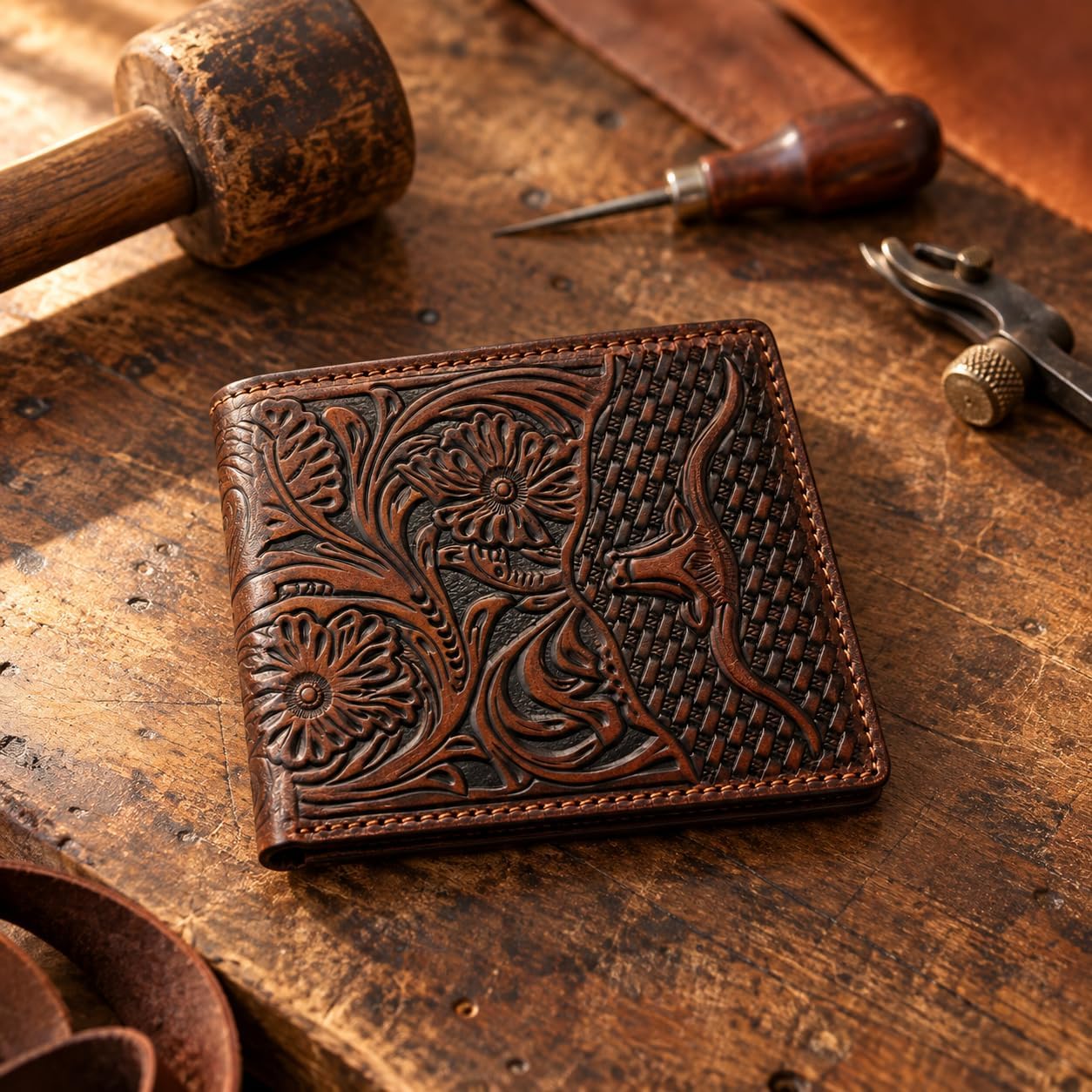 Embossed Longhorn Steer Bifold — Brown