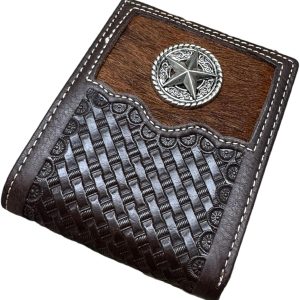 Cowhide Basketweave Bifold — Lone Star · Coffee
