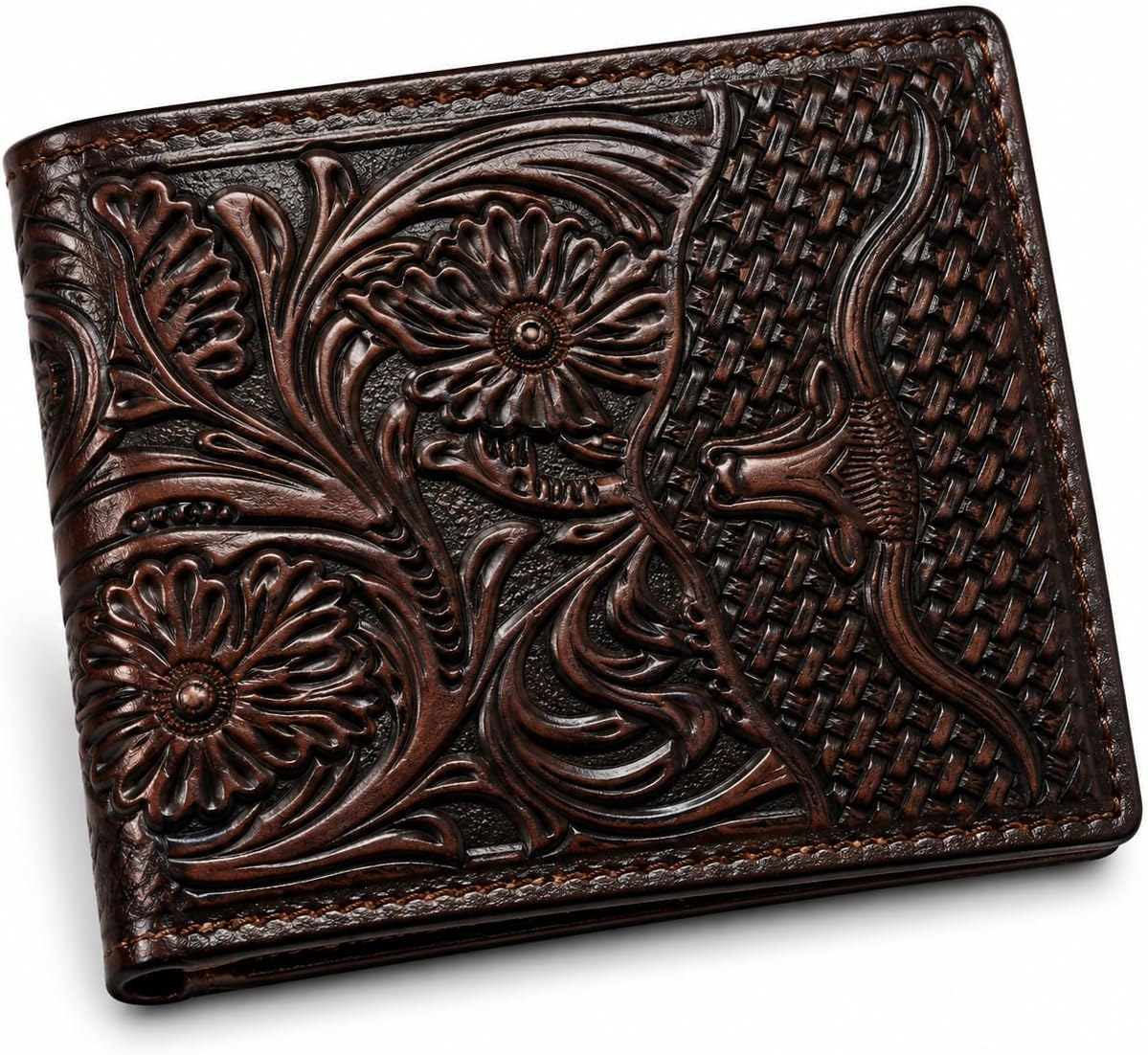 Embossed Longhorn Steer Bifold — Burgundy
