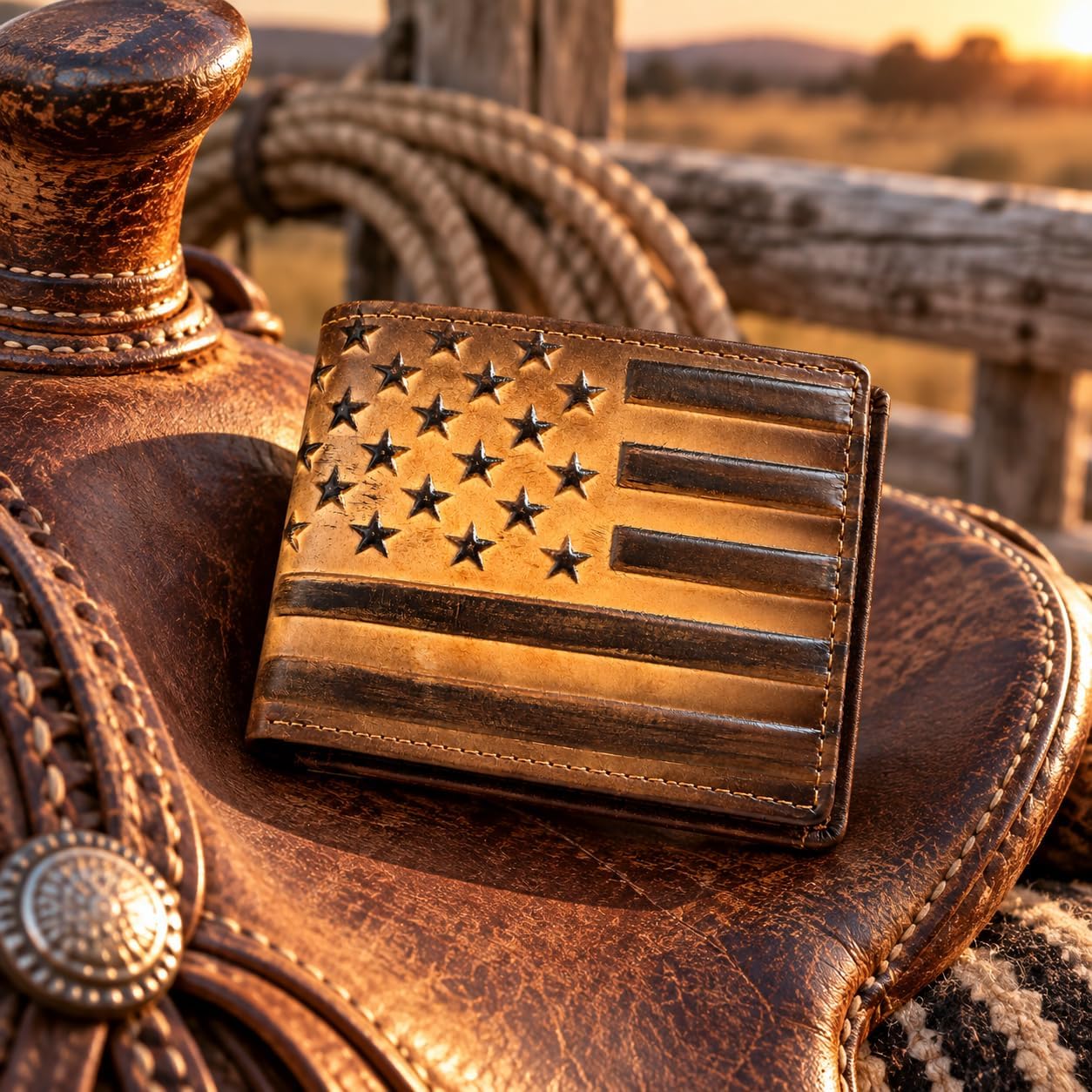 Embossed American Flag Bifold — Faded