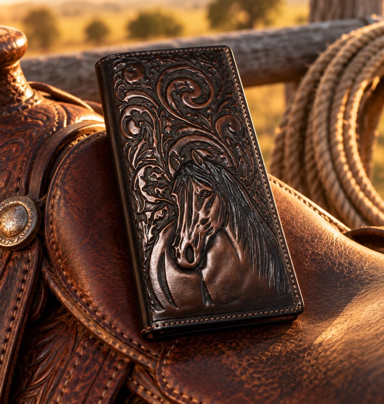 Embossed Horse Long — Coffee