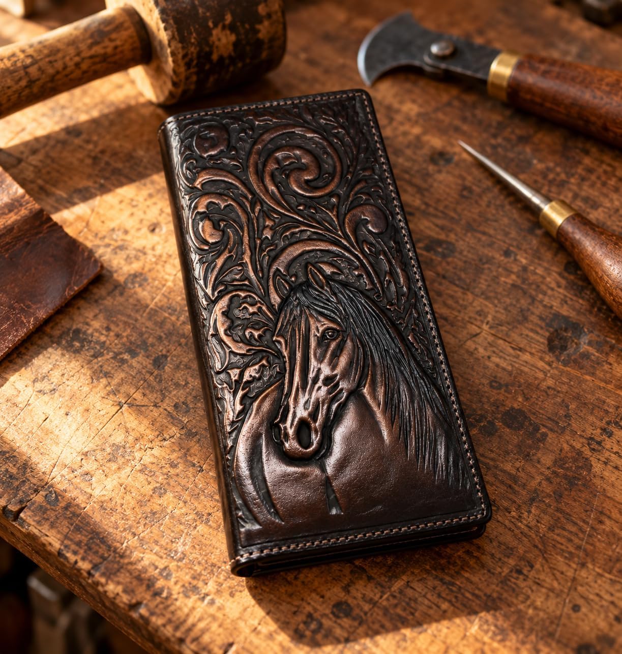 Embossed Horse Long — Coffee