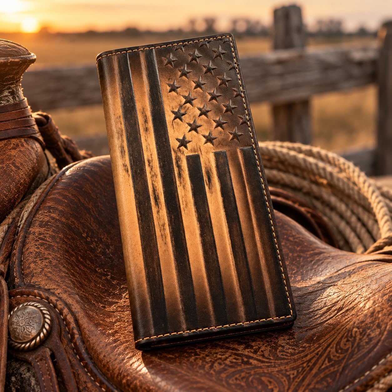 Embossed American Flag Long — Faded