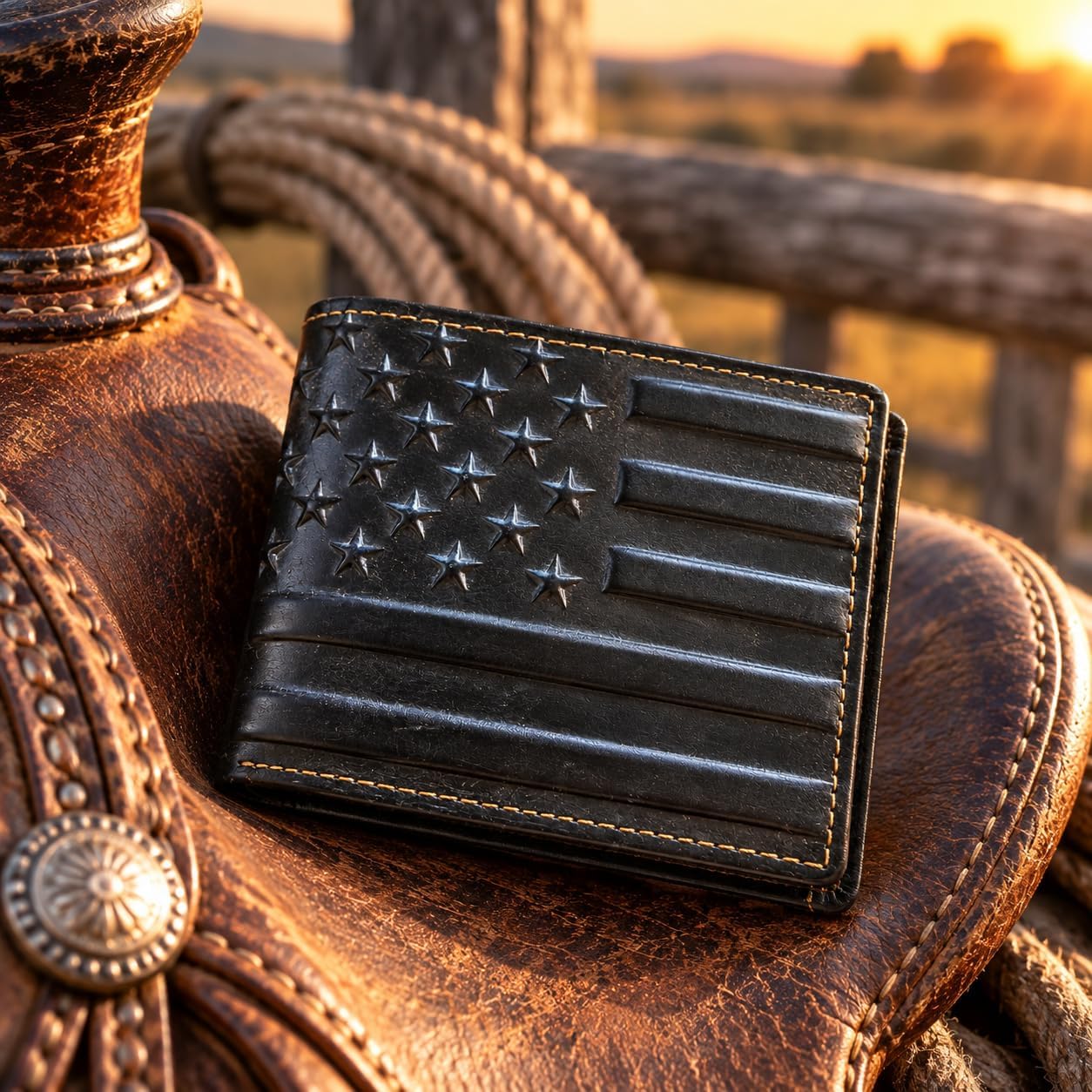 Embossed American Flag Bifold — Black