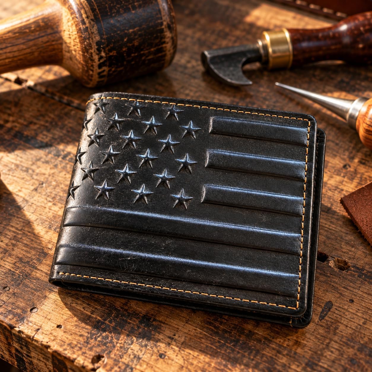 Embossed American Flag Bifold — Black