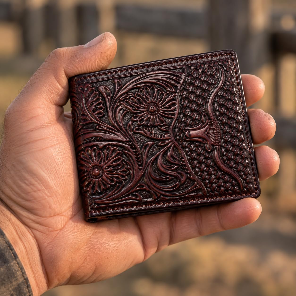 Embossed Longhorn Steer Bifold — Burgundy