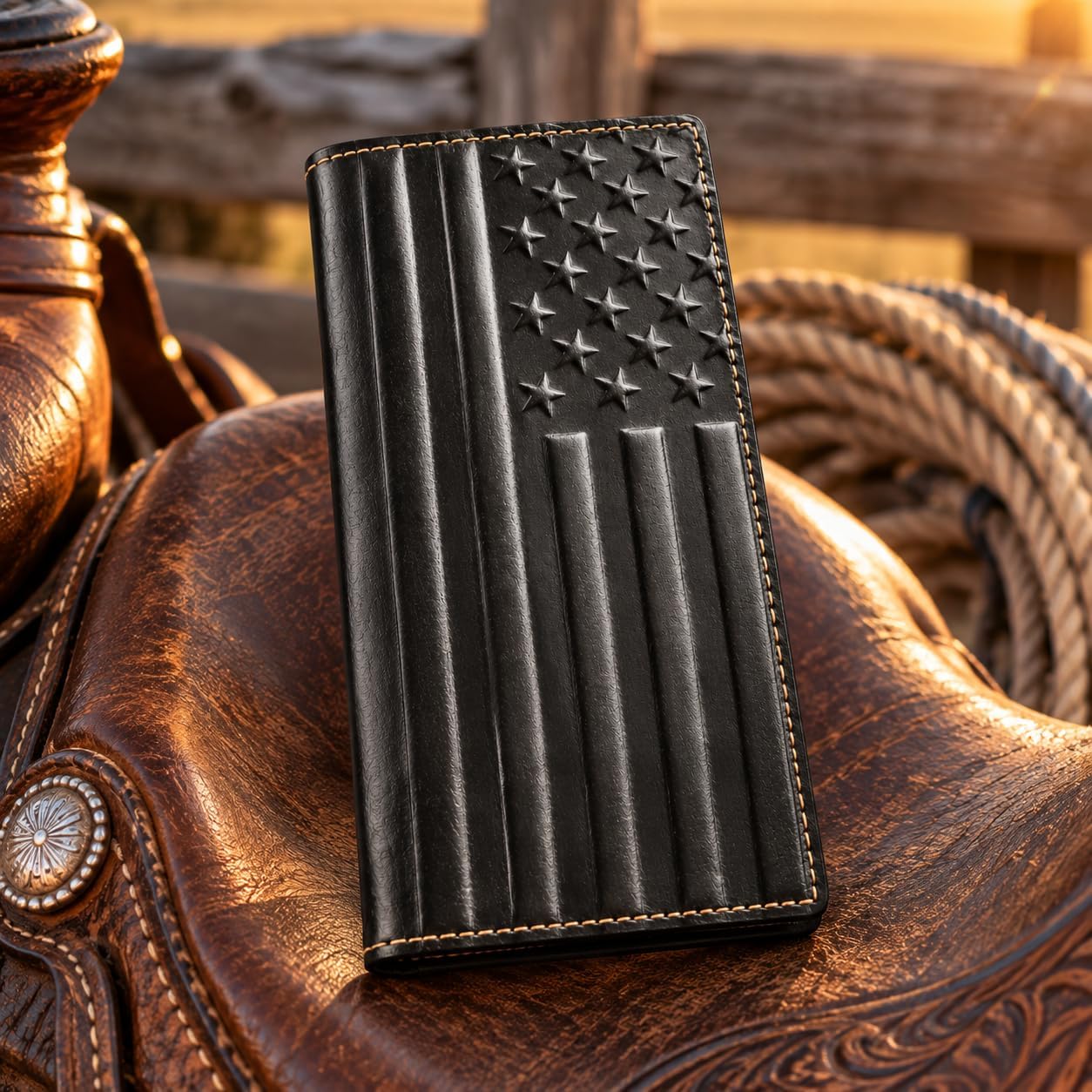 Embossed American Flag Long — Black