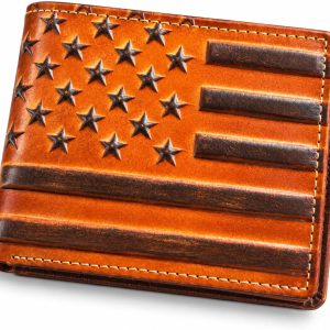 Embossed American Flag Bifold — Brown