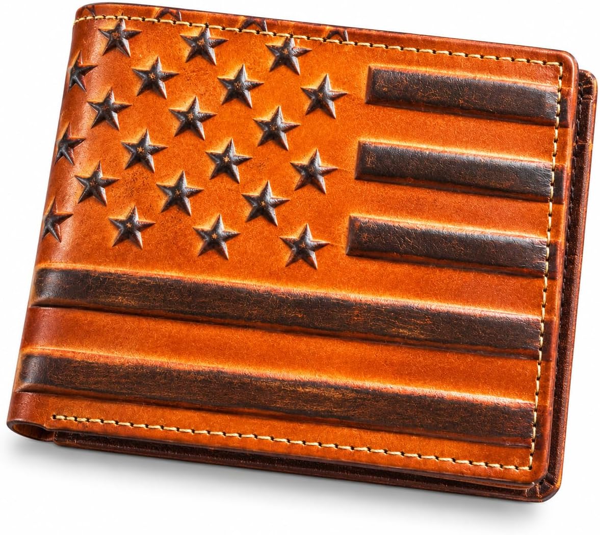 Embossed American Flag Bifold — Brown