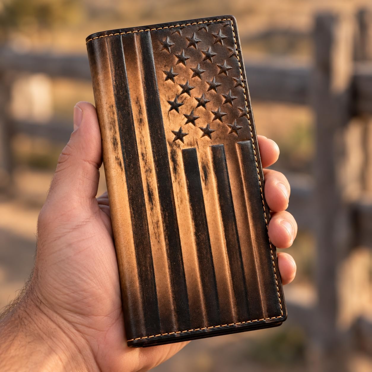 Embossed American Flag Long — Faded