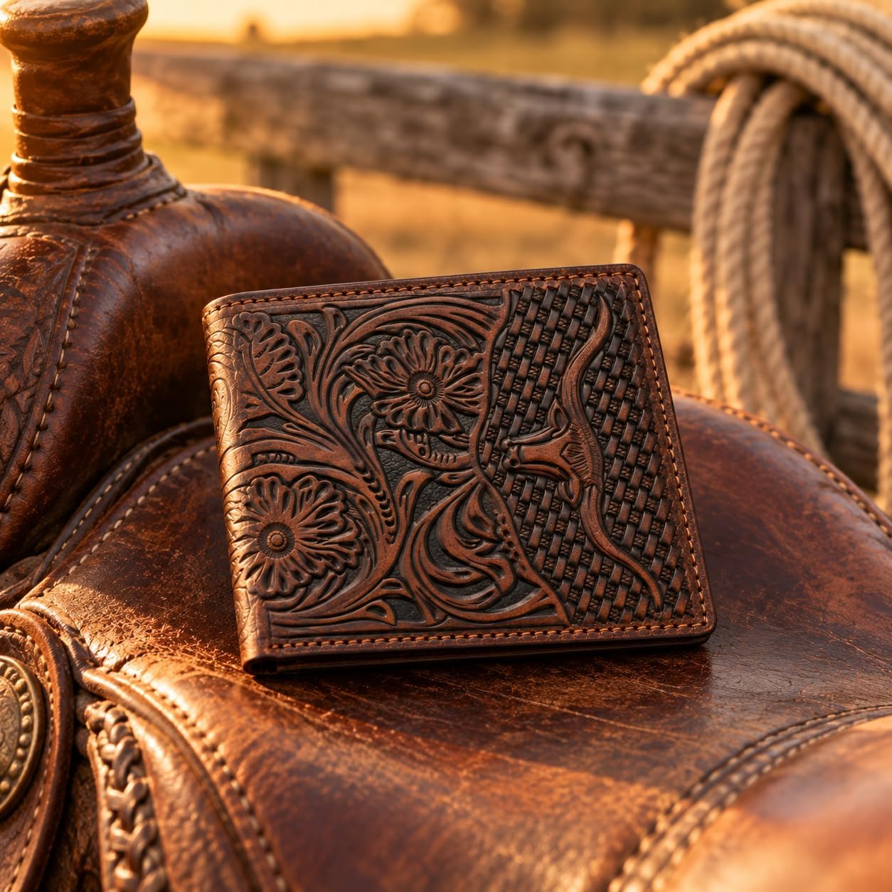 Embossed Longhorn Steer Bifold — Brown