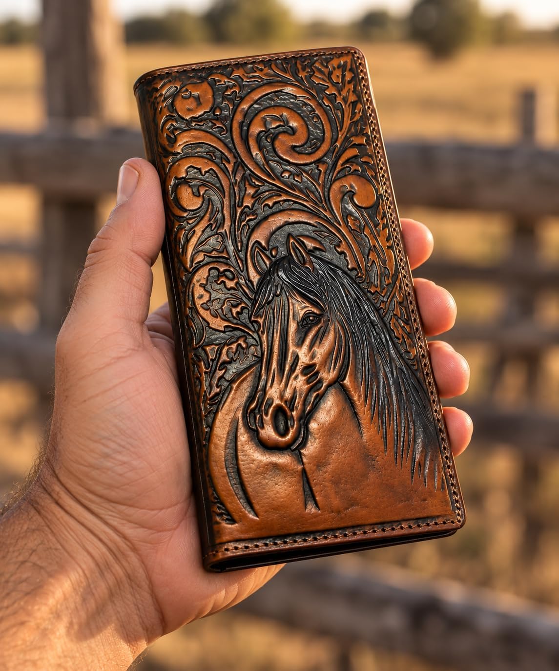 Embossed Horse Long — Brown