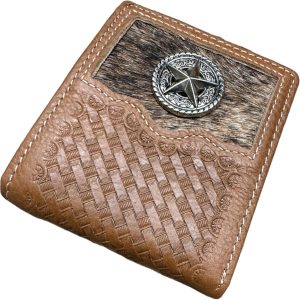 Cowhide Basketweave Bifold — Lone Star · Brown