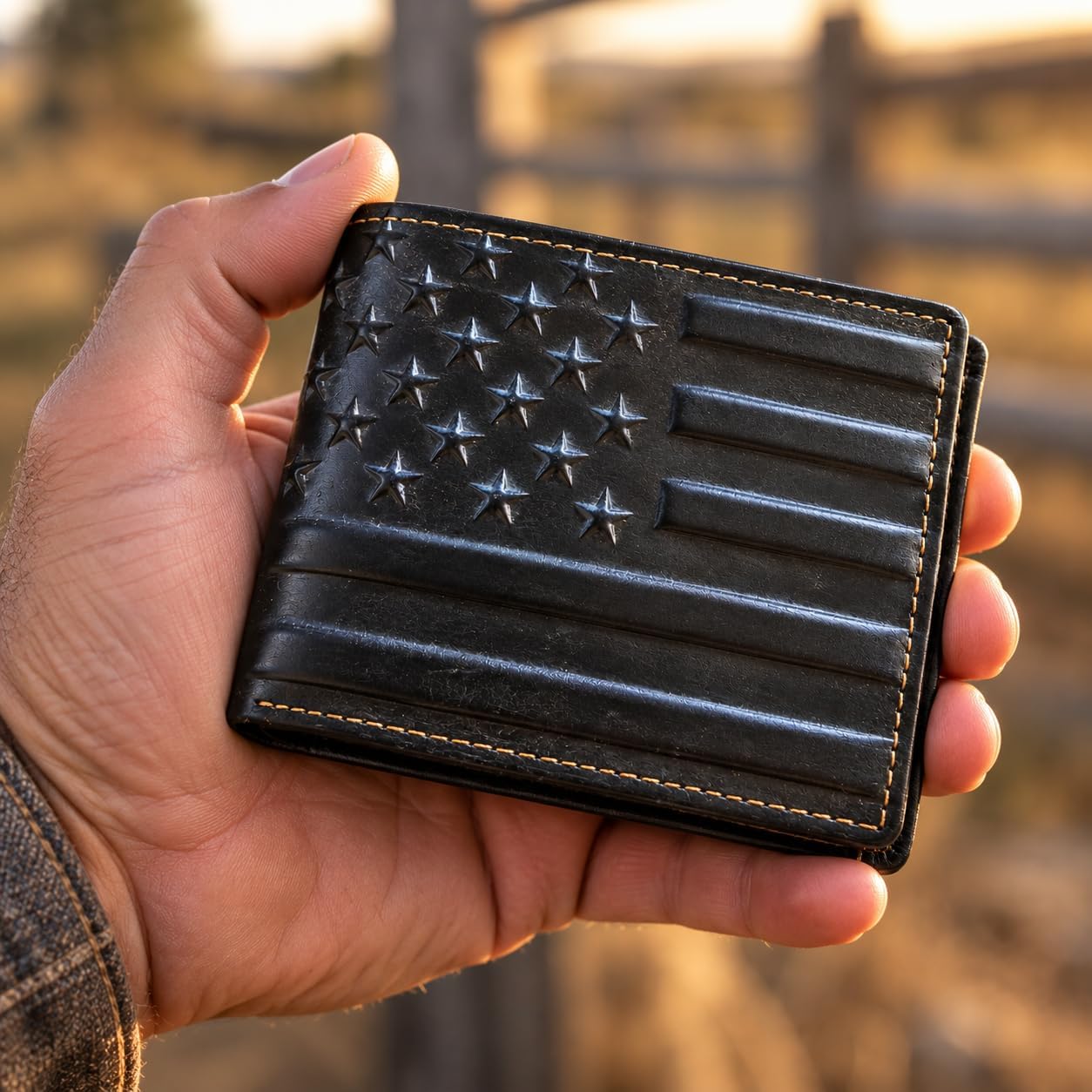 Embossed American Flag Bifold — Black