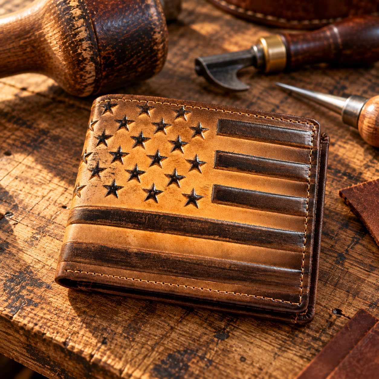 Embossed American Flag Bifold — Faded