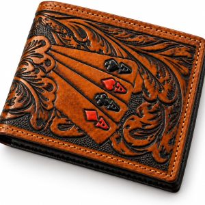 Embossed Four Aces Poker Bifold — Brown