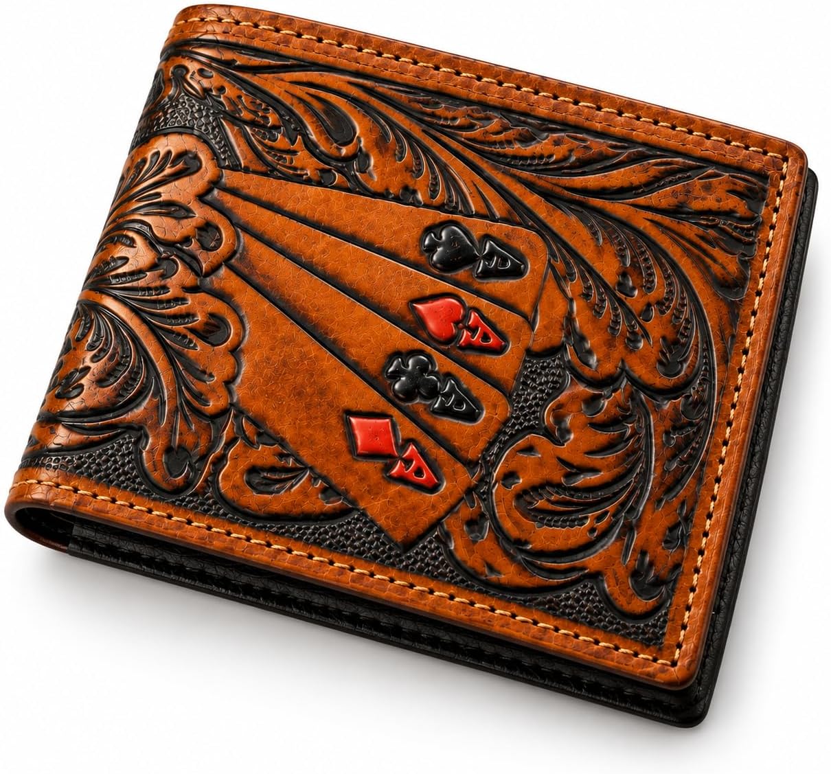 Embossed Four Aces Poker Bifold — Brown