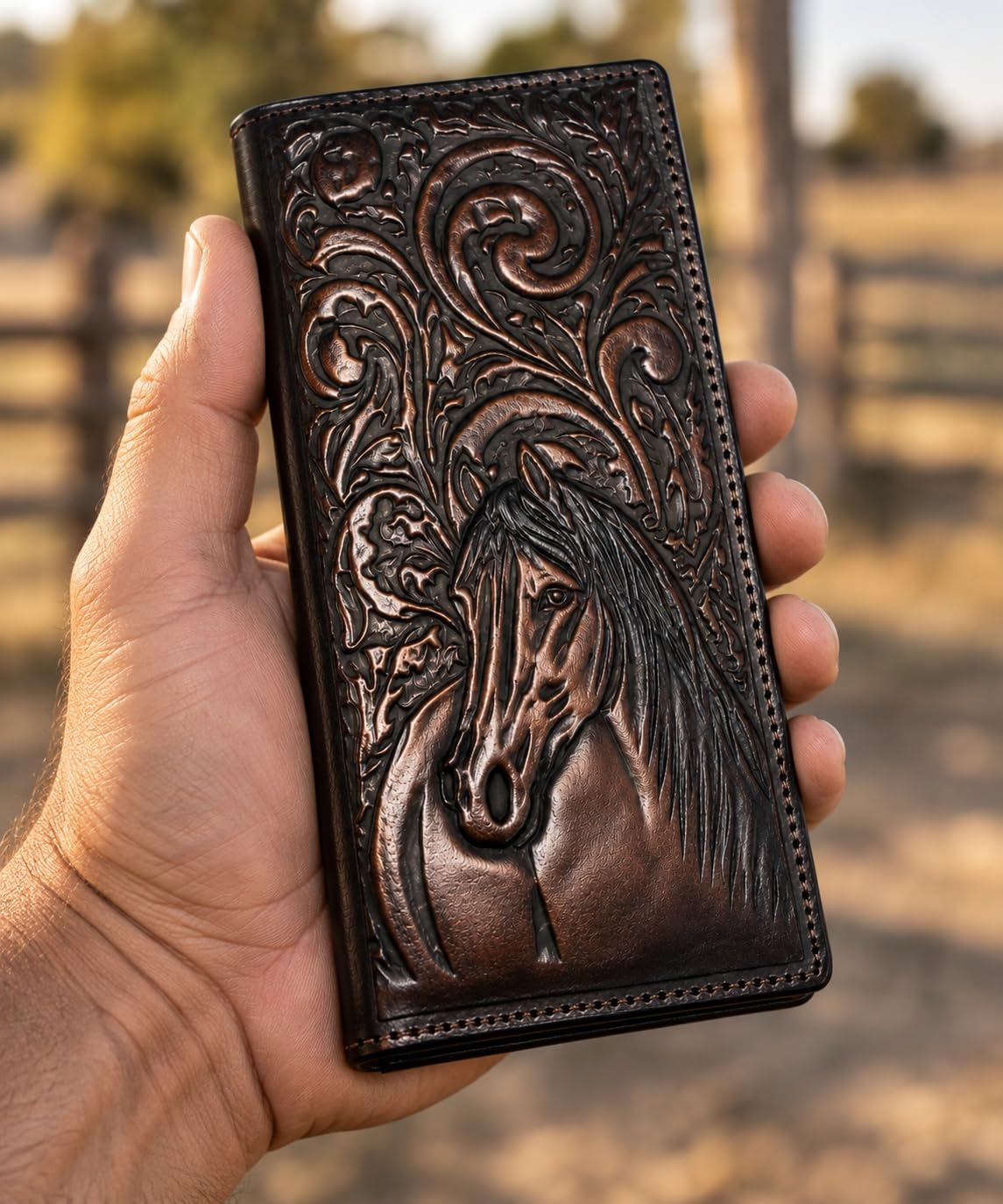 Embossed Horse Long — Coffee