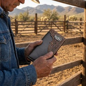 Rodeo Tooled-Corner Long — Praying Cowboy · Black
