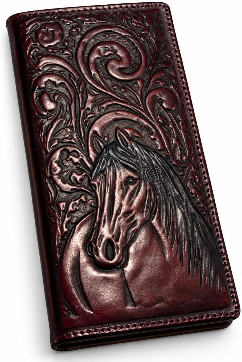 Embossed Horse Long — Burgundy