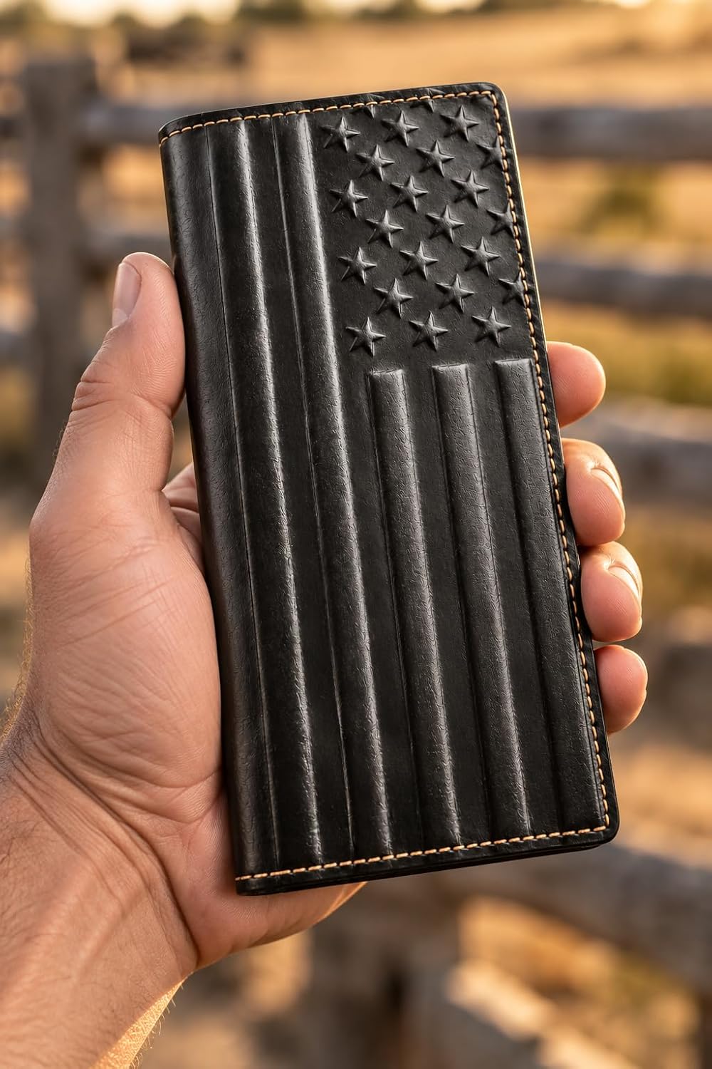 Embossed American Flag Long — Black