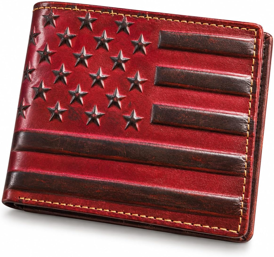 Embossed American Flag Bifold — Burgundy