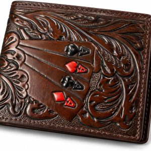Embossed Four Aces Poker Bifold — Coffee