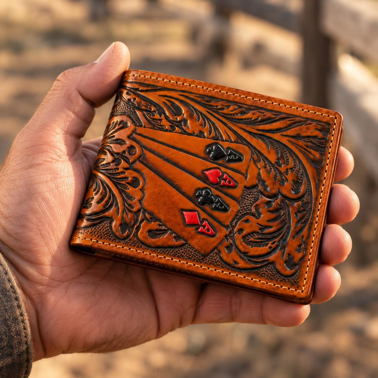 Embossed Four Aces Poker Bifold — Brown