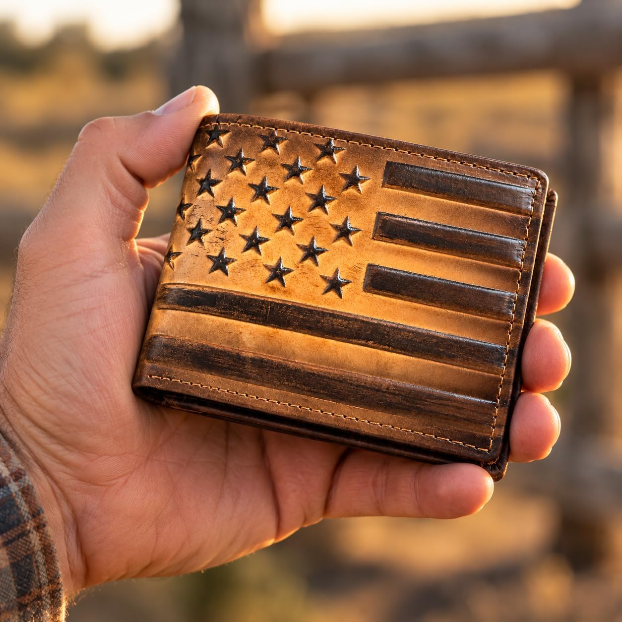 Embossed American Flag Bifold — Faded