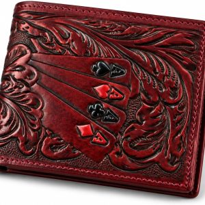 Embossed Four Aces Poker Bifold — Burgundy