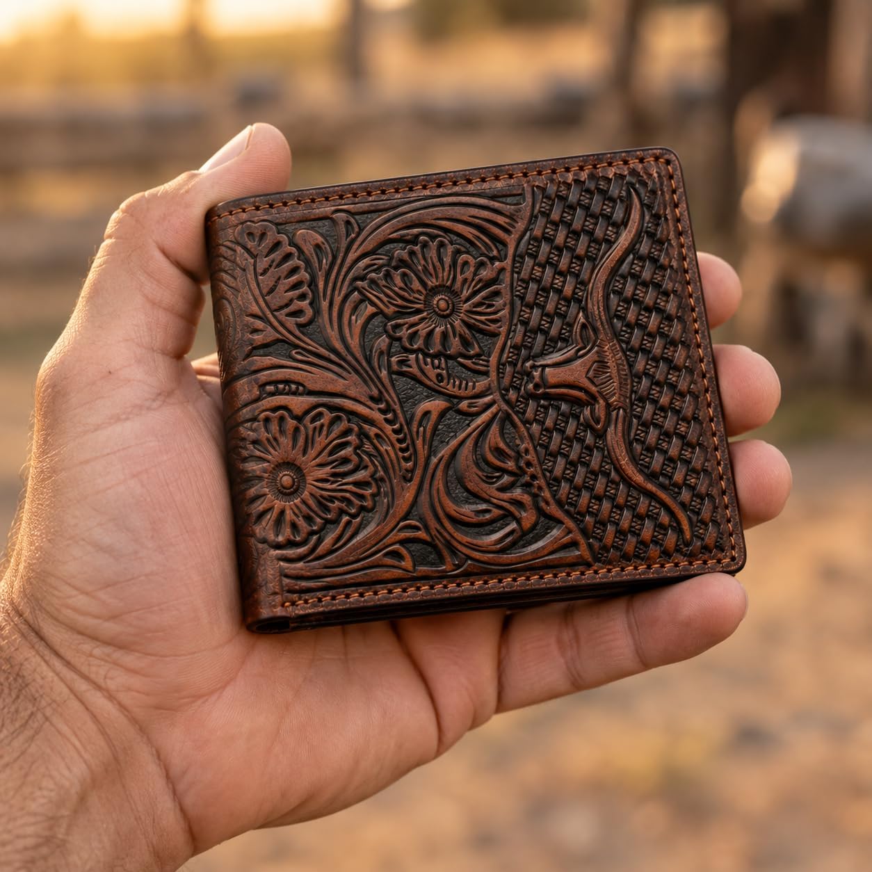 Embossed Longhorn Steer Bifold — Brown