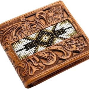 Hand-Beaded Floral Bifold — Brown