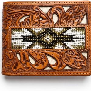 Hand-Beaded Floral Bifold — White