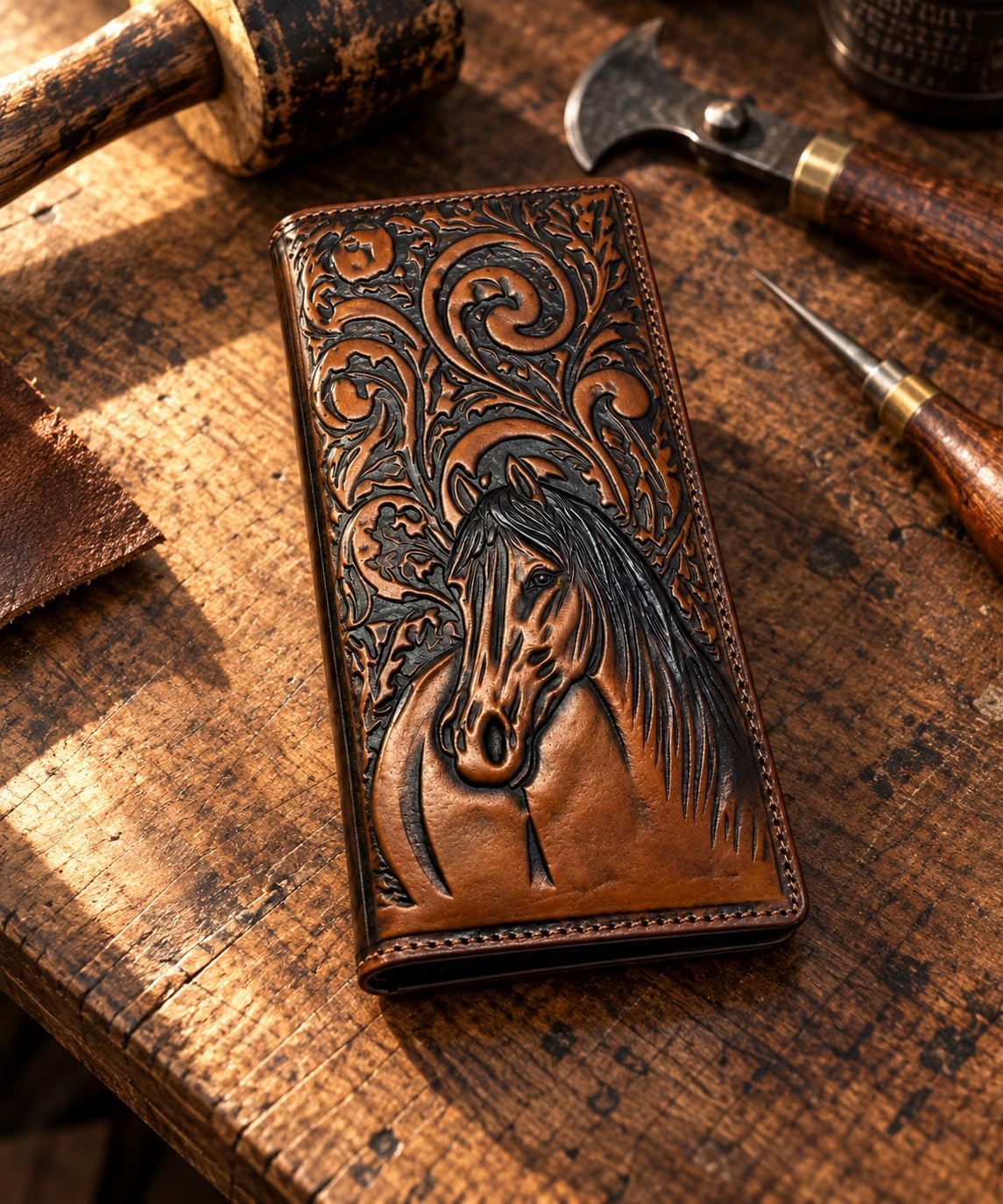 Embossed Horse Long — Brown