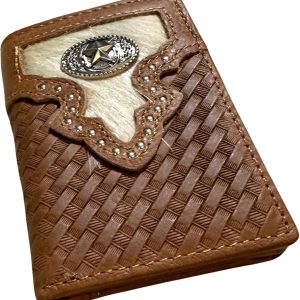 Basketweave Concho Tri-Fold — Star · Brown