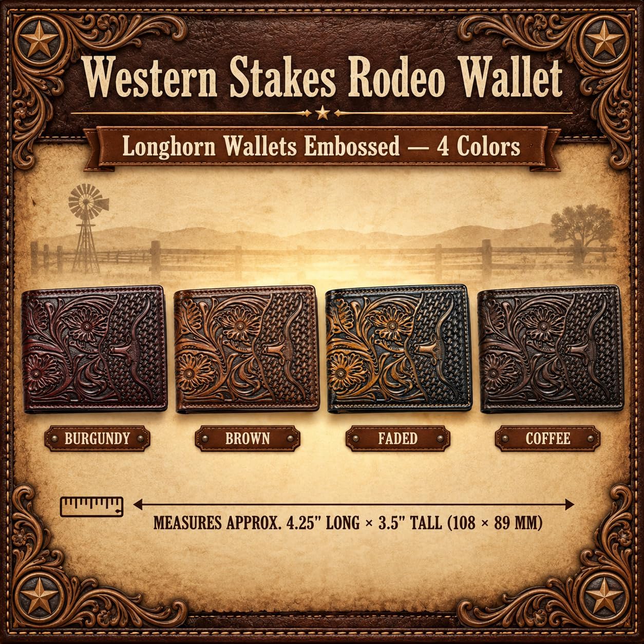 Embossed Longhorn Steer Bifold — Faded