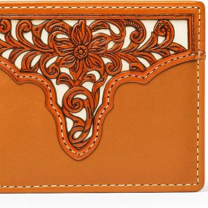 Laser-Cut Floral Bifold · Yoke — Brown