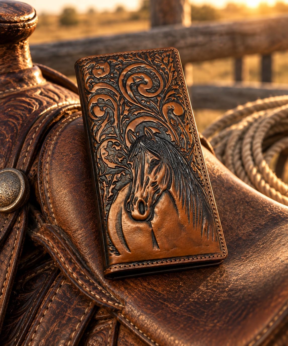 Embossed Horse Long — Brown