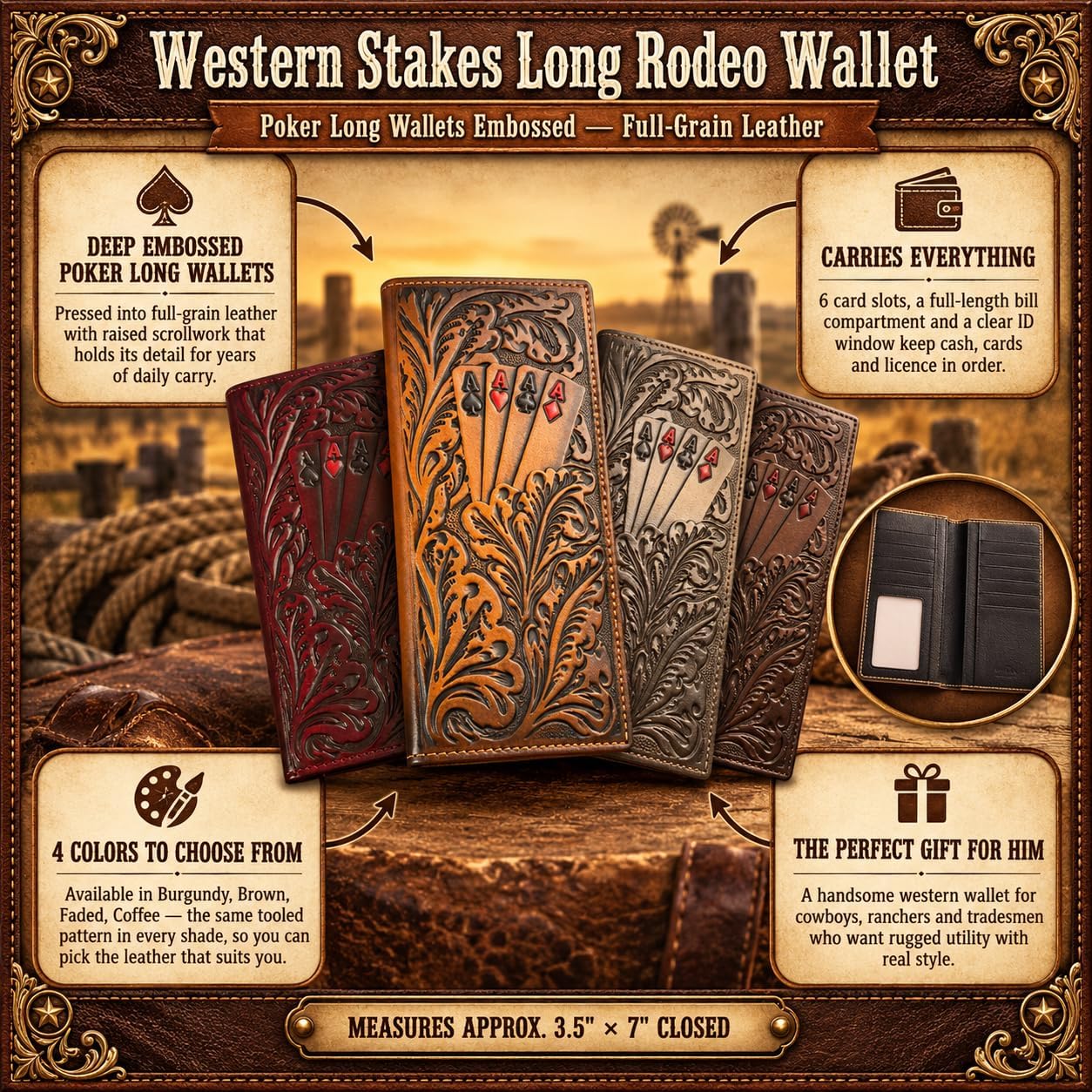 Embossed Four Aces Poker Long — Faded